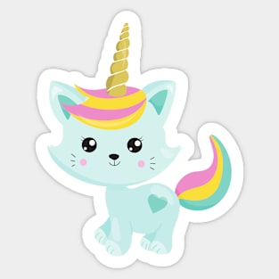 Unicorn Cat, Cute Cat, Blue Cat, Little Cat, Kitty Sticker